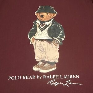 Boys Ralph Lauren Polo Bear Graphic Tee - Burgundy with Multicolor Bear